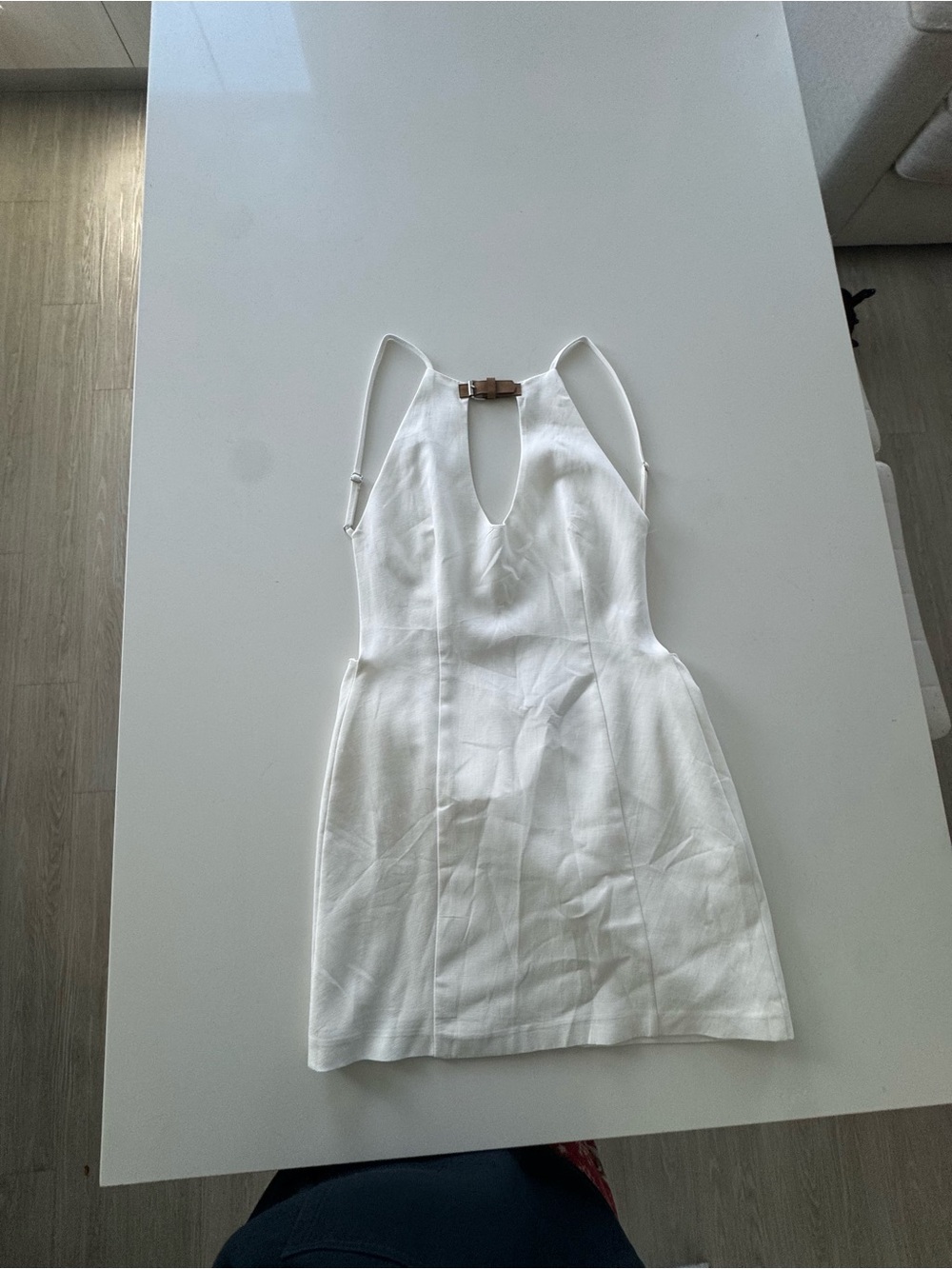 Zara White Halter Mini Dress with Keyhole and Buckle Detail